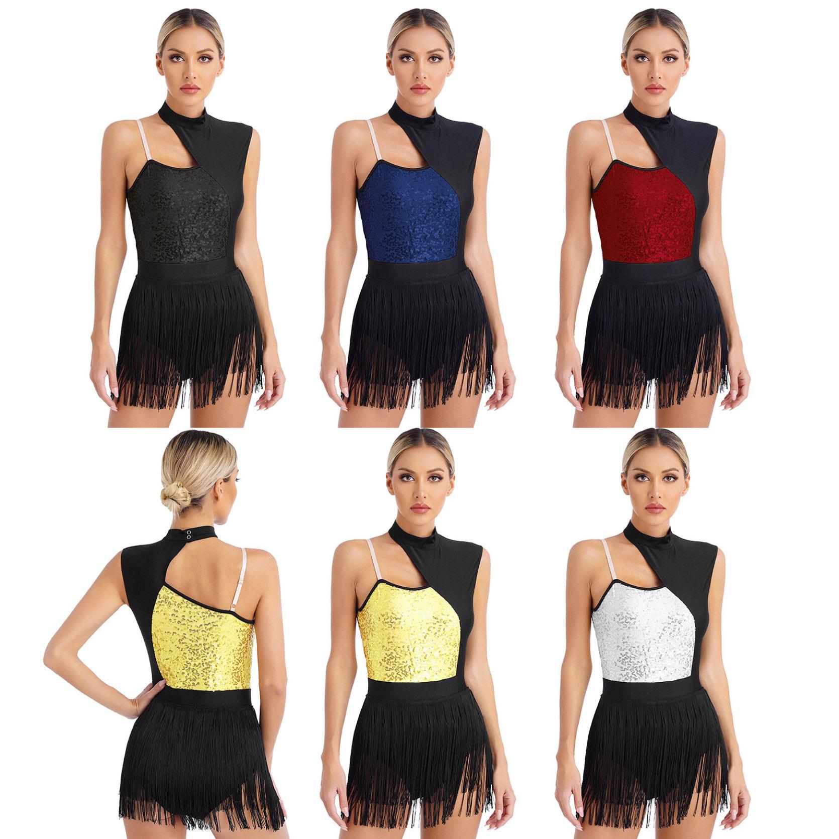Ärmelloses Damen-Lateintanz-Trikot mit glänzenden Pailletten, kontrastfarbenen Fransen-Body für Tanzpartys, Bühnenauftritte S gold Ärmelloses Damen-Lateintanz-Trikot mit glänzenden Pailletten, kontrastfarbenen Fransen-Body für Tanzpartys, Bühnenauftritte S gold von Joom DACH