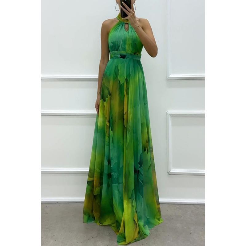 Ärmelloses Kleid aus bedruckter Spitze für Damen, großer schwingender Hals, runder Kragen, Damen XL grün von Joom DACH