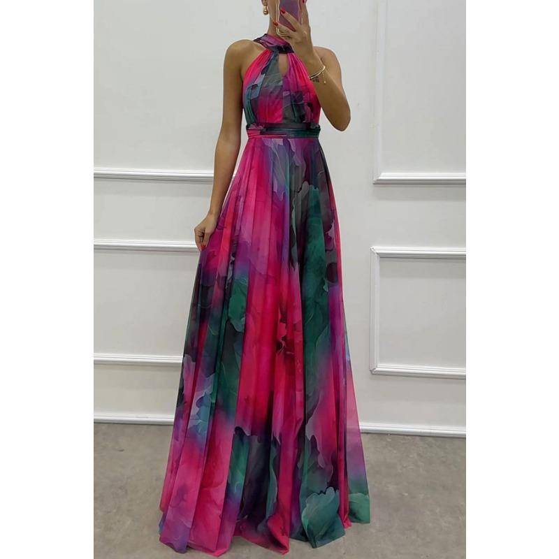 Ärmelloses Kleid aus bedruckter Spitze für Damen, großer schwingender Hals, runder Kragen, Damen XL rosa von Joom DACH