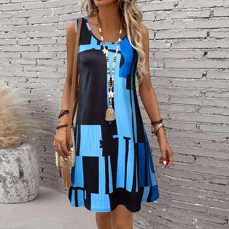 Ärmelloses Rundhalskleid mit Rosenblumen-Print für Damen, lockeres, weiches und bequemes Kleid in Übergröße 2XL blau von Joom DACH