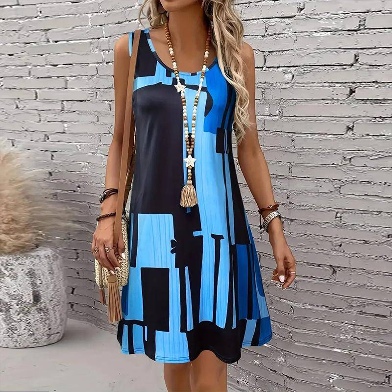 Ärmelloses Rundhalskleid mit Rosenblumen-Print für Damen, lockeres, weiches und bequemes Kleid in Übergröße 2XL blau von Joom DACH