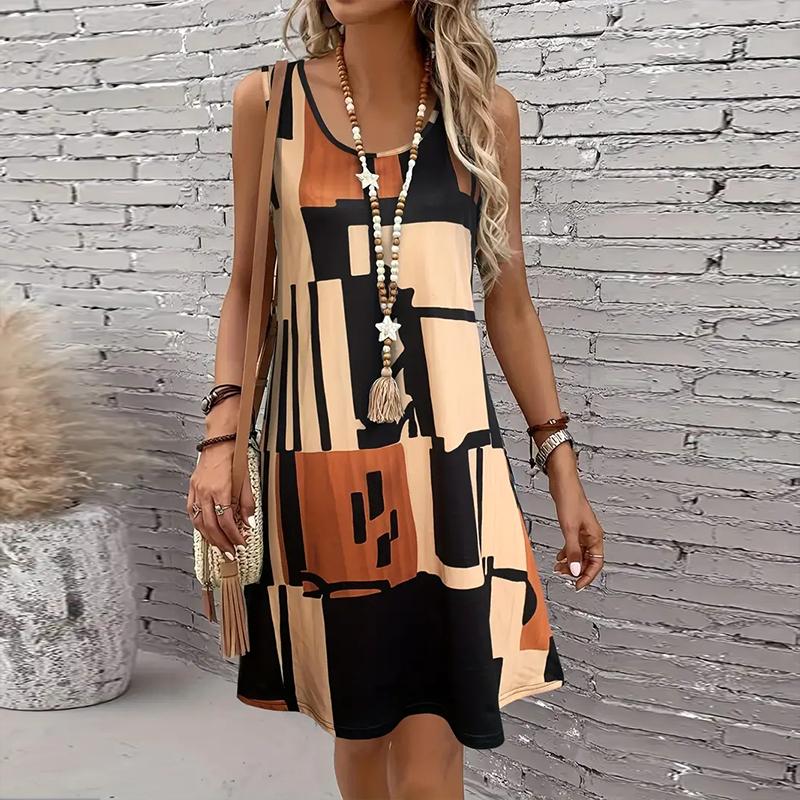 Ärmelloses Rundhalskleid mit Rosenblumen-Print für Damen, lockeres, weiches und bequemes Kleid in Übergröße 5XL braun von Joom DACH