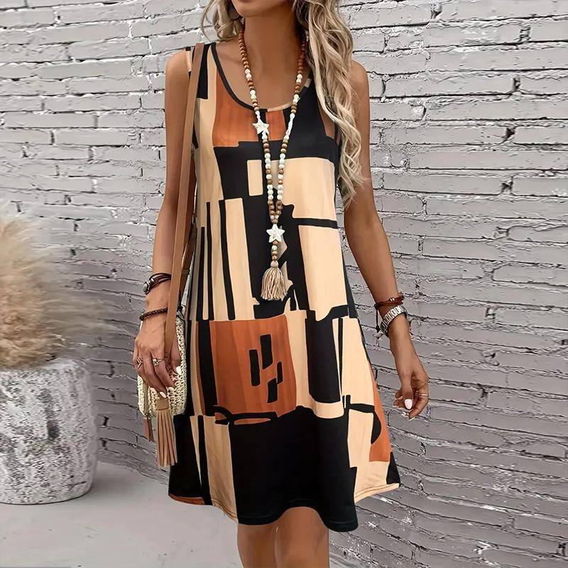 Ärmelloses Rundhalskleid mit Rosenblumen-Print für Damen, lockeres, weiches und bequemes Kleid in Übergröße 5XL braun von Joom DACH