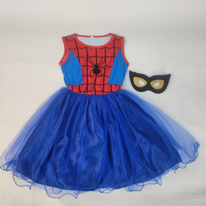 Ärmelloses Sommerkleid für Mädchen mit blauem Spider-Man-Motiv und Maske 100 cm blau von Joom DACH