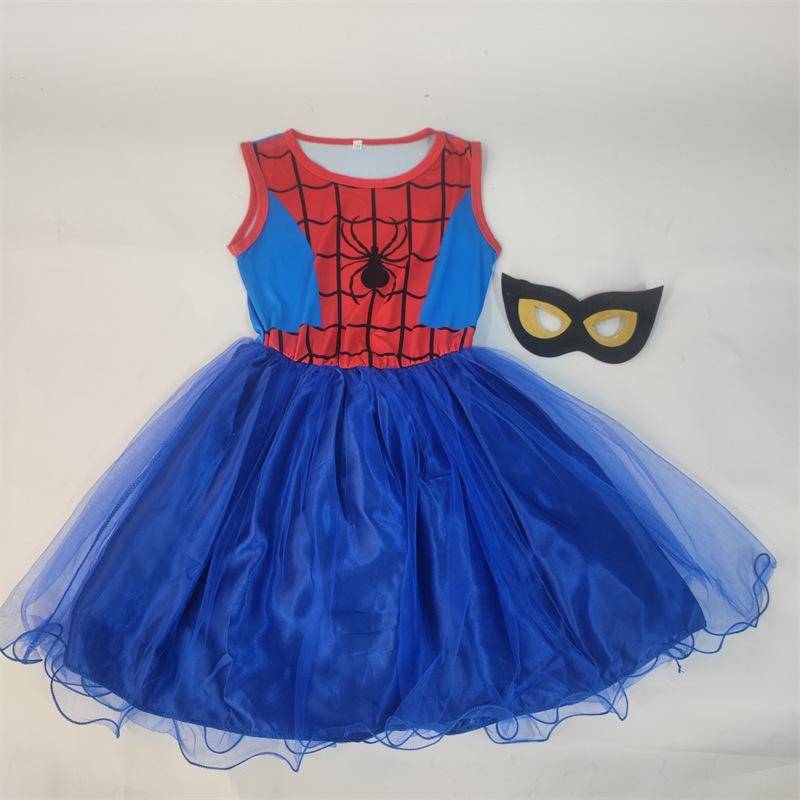 Ärmelloses Sommerkleid für Mädchen mit blauem Spider-Man-Motiv und Maske 100 cm blau von Joom DACH