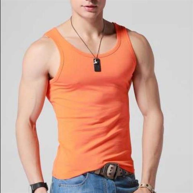 Ärmelloses Tank-Top für Herren, sportlich, lässig, Unterhemd, einfarbig, mit Boden, Stretch, Fitness-Strumpfhose, Sport-Cross-Rail-Laufshirt M orange von Joom DACH