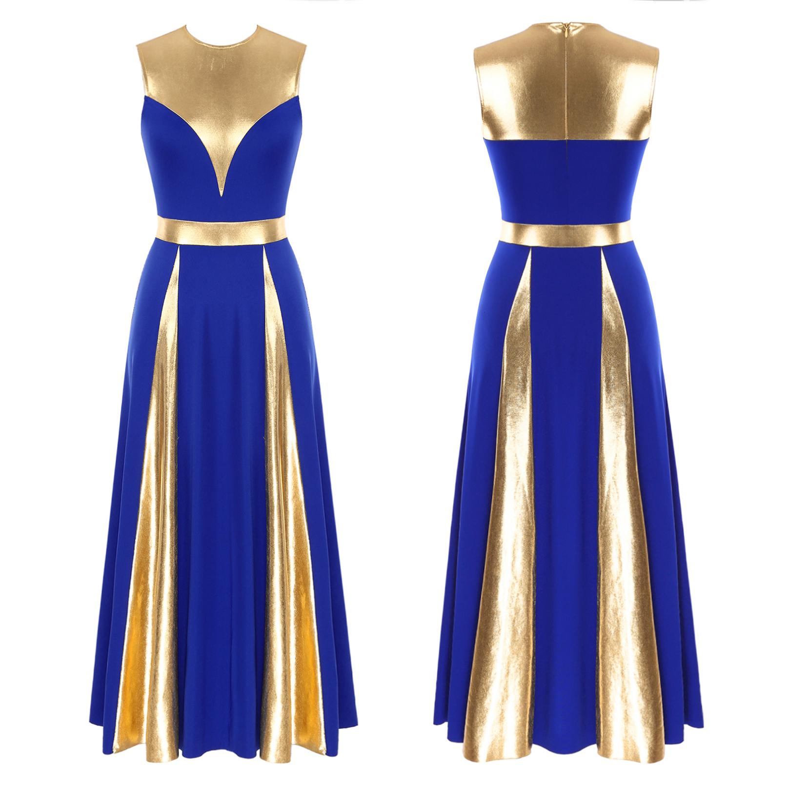 Ärmelloses metallisches Lobpreis-Tanzkleid für Damen, lyrisches Tanzkostüm, liturgische Anbetungsrobe, Tunika XL blau von Joom DACH