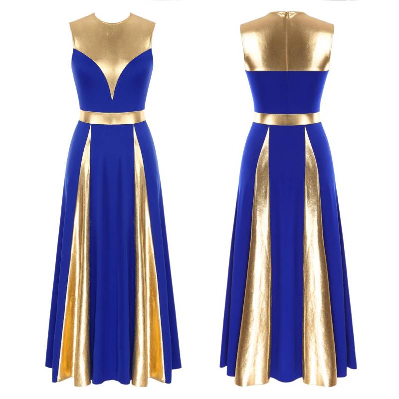 Ärmelloses metallisches Lobpreis-Tanzkleid für Damen, lyrisches Tanzkostüm, liturgische Anbetungsrobe, Tunika XL blau von Joom DACH