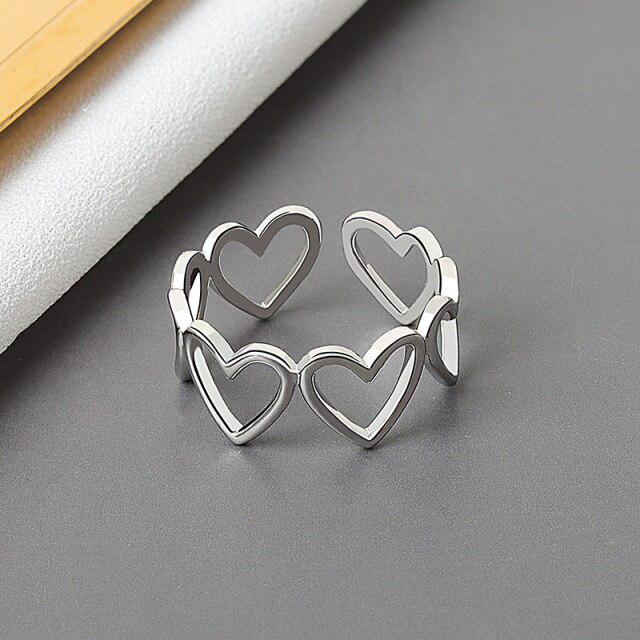 Ästhetisches Herz Hollowout 925 Sterling Silber Ring Beliebte Neue Einfache Gold Schmuck Blatt Nicht Allergische Öffnung Ringe Liebe Schleife Kof silber von Joom DACH