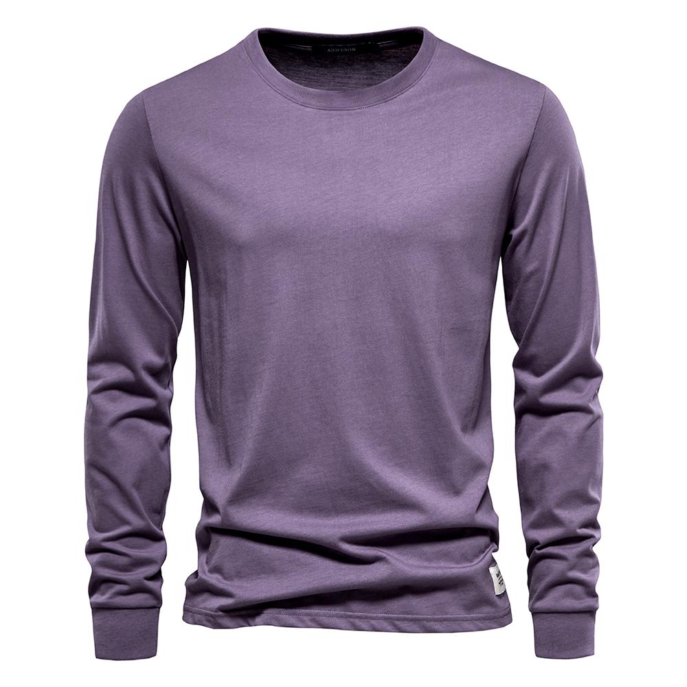 AIOPESON Einfarbig Baumwolle T Shirt Männer Casual Oansatz Lange Ärmeln Herren T-shirts Neue Herbst Hohe Qualität Bunte T-shirt Für männer L 70-80 kg violett von Joom DACH