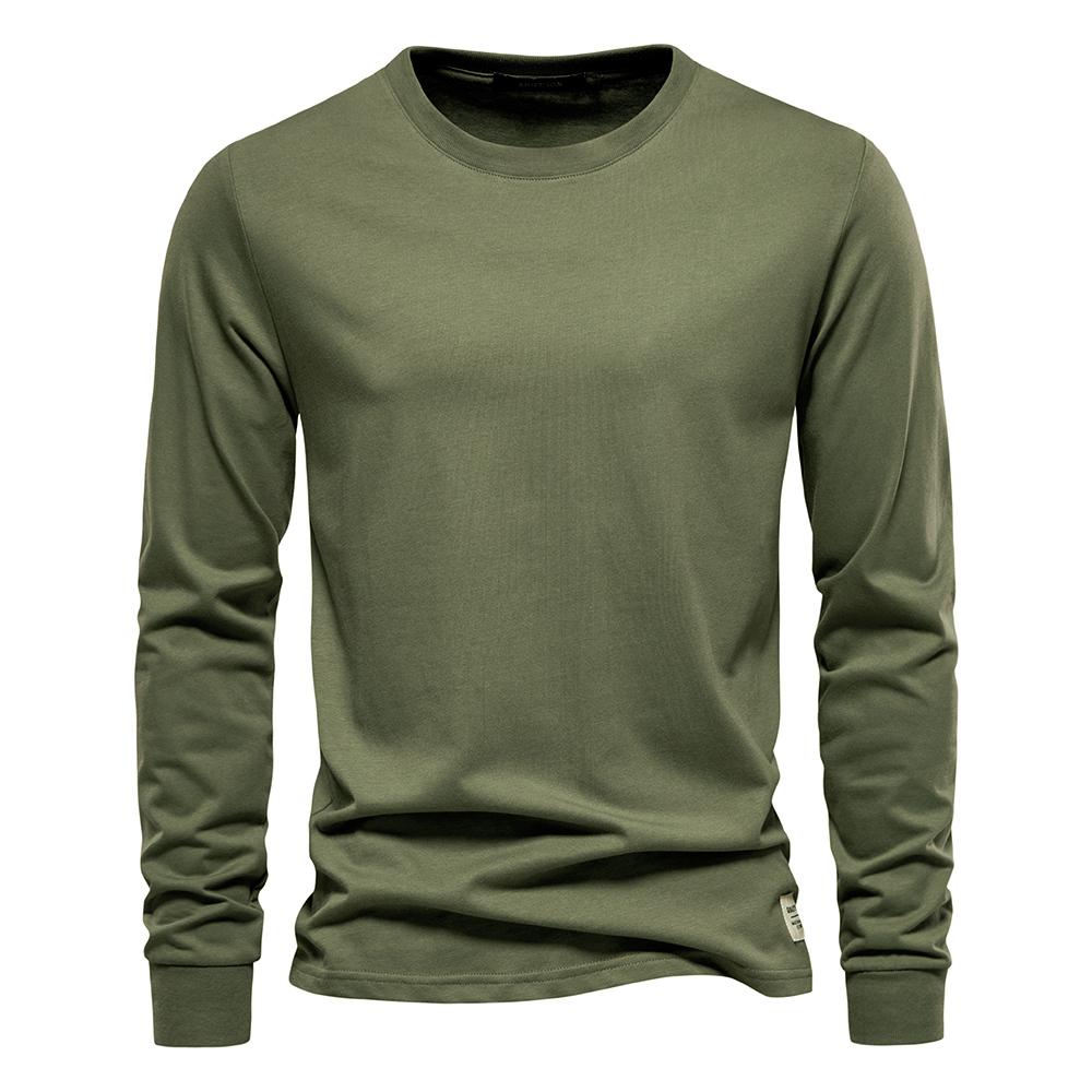 AIOPESON Einfarbig Baumwolle T Shirt Männer Casual Oansatz Lange Ärmeln Herren T-shirts Neue Herbst Hohe Qualität Bunte T-shirt Für männer XL 80-90 kg armee grüne von Joom DACH
