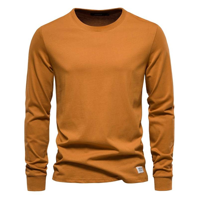 AIOPESON Einfarbig Baumwolle T Shirt Männer Casual Oansatz Lange Ärmeln Herren T-shirts Neue Herbst Hohe Qualität Bunte T-shirt Für männer XL 80-90 kg erde, die gelbe von Joom DACH