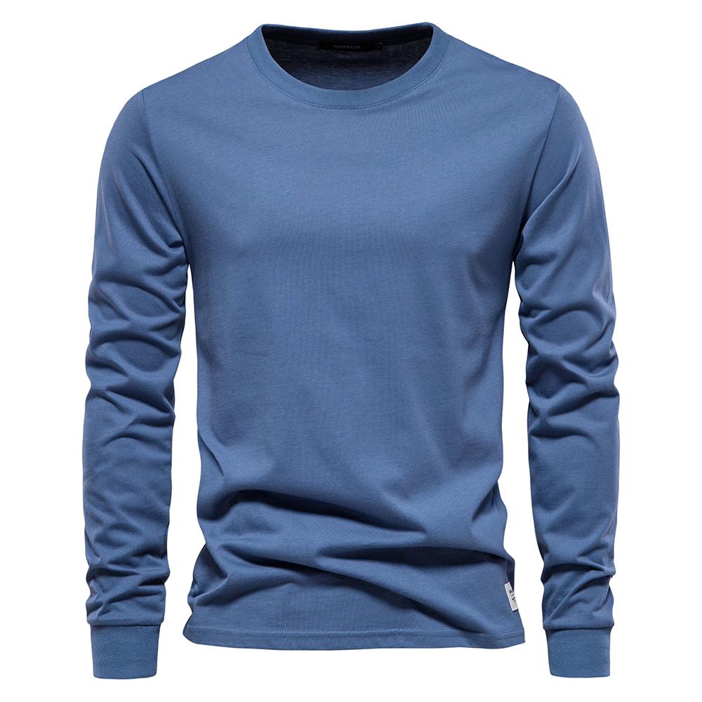 AIOPESON Einfarbig Baumwolle T Shirt Männer Casual Oansatz Lange Ärmeln Herren T-shirts Neue Herbst Hohe Qualität Bunte T-shirt Für männer XL 80-90 kg denim-blau von Joom DACH