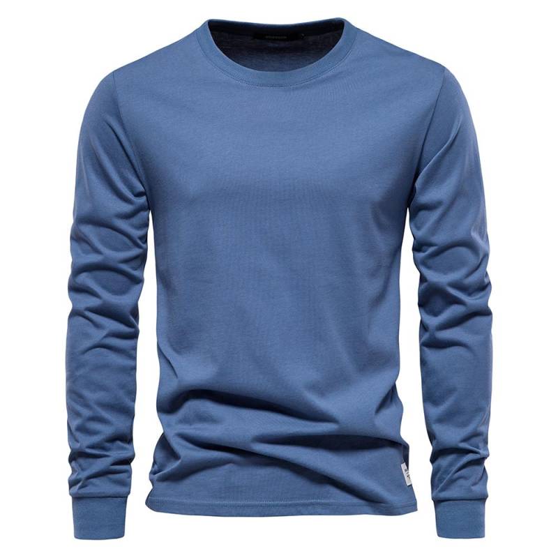 AIOPESON Einfarbig Baumwolle T Shirt Männer Casual Oansatz Lange Ärmeln Herren T-shirts Neue Herbst Hohe Qualität Bunte T-shirt Für männer XL 80-90 kg denim-blau von Joom DACH