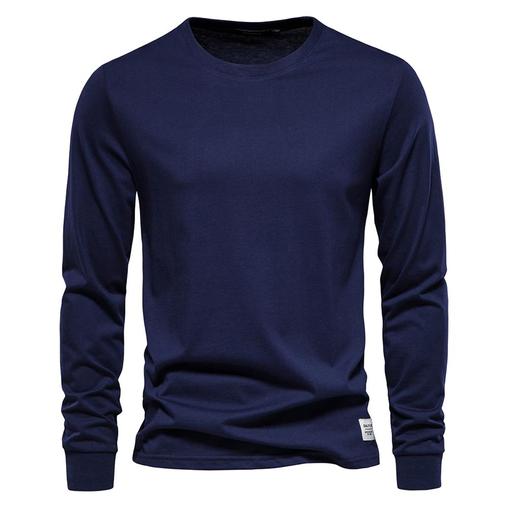 AIOPESON Einfarbig Baumwolle T Shirt Männer Casual Oansatz Lange Ärmeln Herren T-shirts Neue Herbst Hohe Qualität Bunte T-shirt Für männer XXL 90-100 kg navy blau von Joom DACH