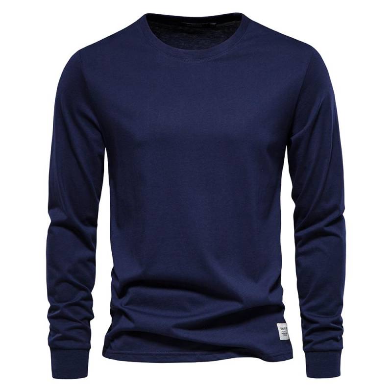 AIOPESON Einfarbig Baumwolle T Shirt Männer Casual Oansatz Lange Ärmeln Herren T-shirts Neue Herbst Hohe Qualität Bunte T-shirt Für männer XXL 90-100 kg navy blau von Joom DACH