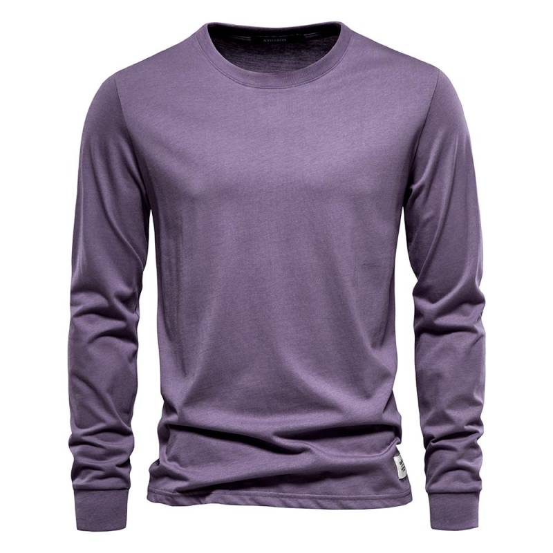 AIOPESON Einfarbig Baumwolle T Shirt Männer Casual Oansatz Lange Ärmeln Herren T-shirts Neue Herbst Hohe Qualität Bunte T-shirt Für männer XXL 90-100 kg violett von Joom DACH