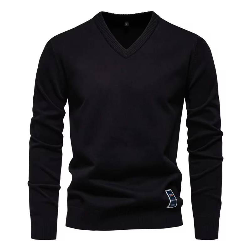 AIOPESON Herren V-Ausschnitt Einfarbig Baumwolle Pullover Langarm Lässige Gesellschaftliche Strickpullover für Männer EUR XL 85-95kg schwarz von Joom DACH