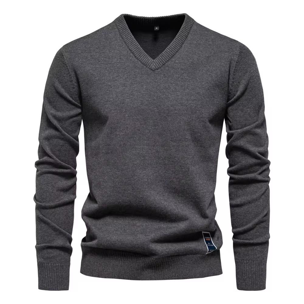 AIOPESON Herren V-Ausschnitt Einfarbig Baumwolle Pullover Langarm Lässige Gesellschaftliche Strickpullover für Männer EUR XXL 95-105kg dunkelgrau von Joom DACH