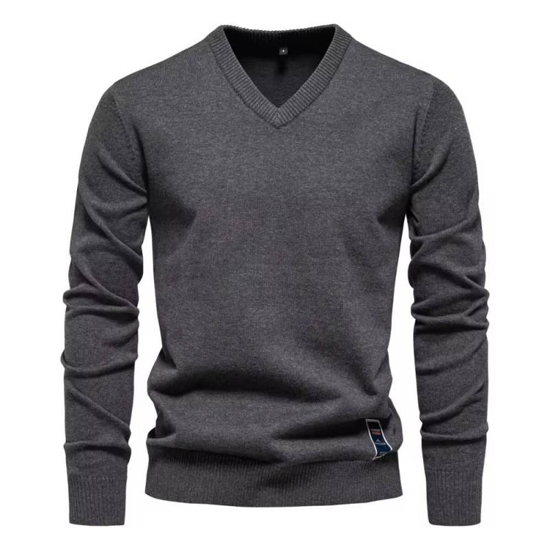 AIOPESON Herren V-Ausschnitt Einfarbig Baumwolle Pullover Langarm Lässige Gesellschaftliche Strickpullover für Männer EUR XXL 95-105kg dunkelgrau von Joom DACH