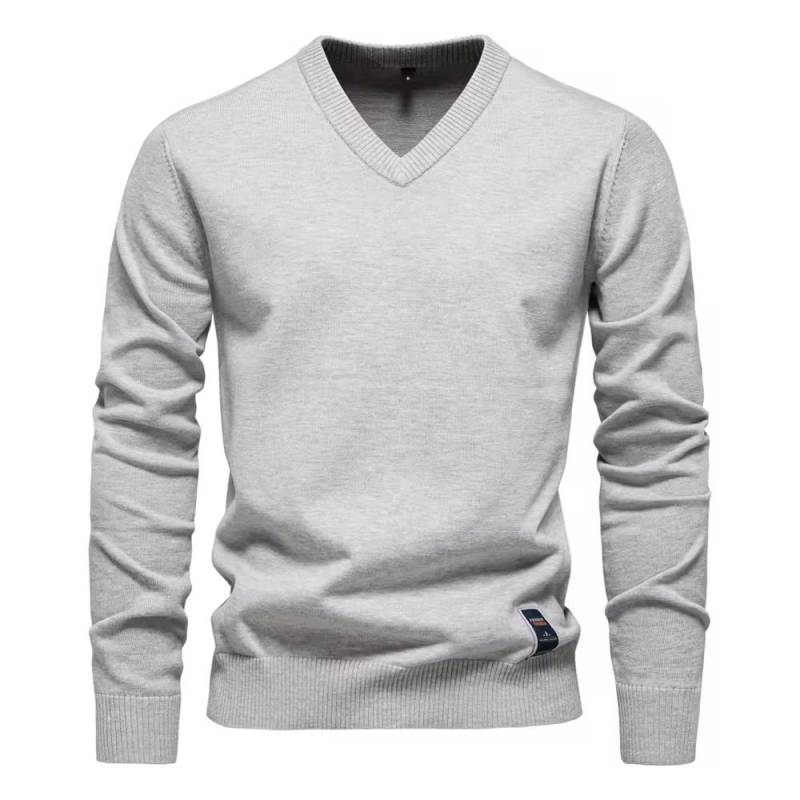 AIOPESON Herren V-Ausschnitt Einfarbig Baumwolle Pullover Langarm Lässige Gesellschaftliche Strickpullover für Männer EUR XXL 95-105kg licht grau von Joom DACH