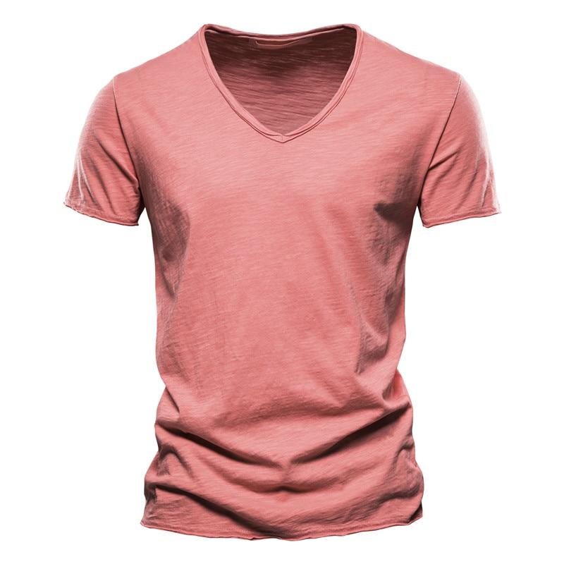 AIOPESON Sommer 100% Baumwolle Elastizität T Shirt Männer Casual Weiche Fitness Shirt Männer T Shirt Tops T Shirts V-ausschnitt kurzarm T-shirt Männer M rot von Joom DACH