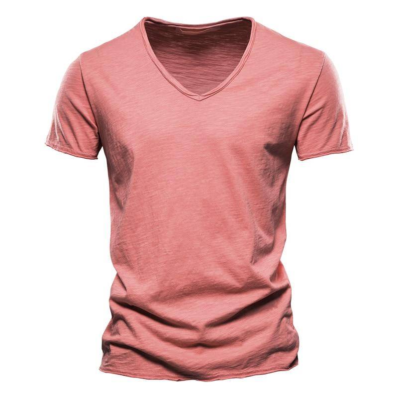 AIOPESON Sommer 100% Baumwolle Elastizität T Shirt Männer Casual Weiche Fitness Shirt Männer T Shirt Tops T Shirts V-ausschnitt kurzarm T-shirt Männer M rot von Joom DACH