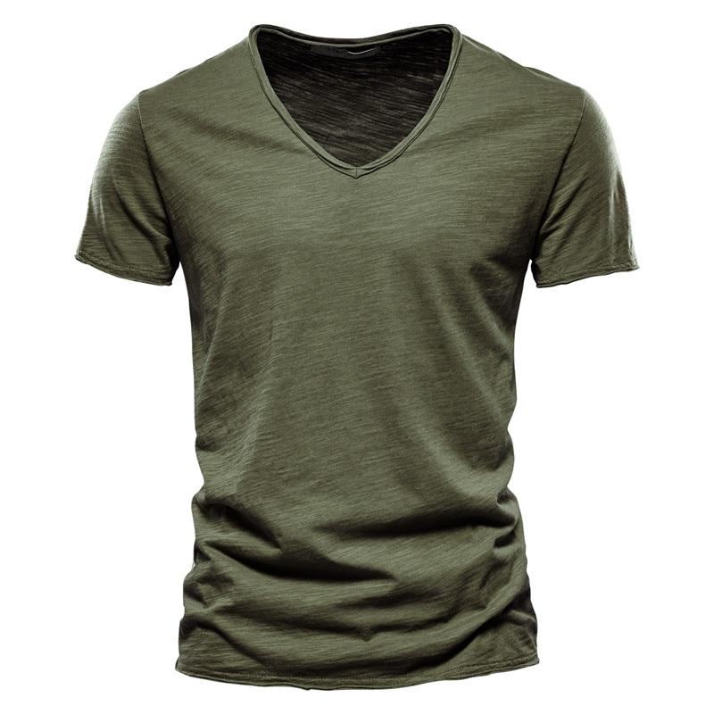 AIOPESON Sommer 100% Baumwolle Elastizität T Shirt Männer Casual Weiche Fitness Shirt Männer T Shirt Tops T Shirts V-ausschnitt kurzarm T-shirt Männer XL armee grüne von Joom DACH