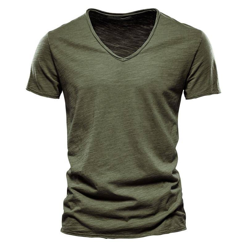 AIOPESON Sommer 100% Baumwolle Elastizität T Shirt Männer Casual Weiche Fitness Shirt Männer T Shirt Tops T Shirts V-ausschnitt kurzarm T-shirt Männer XL armee grüne von Joom DACH