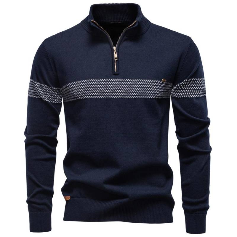 AIOPESON Thermischer Herrenpullover Strickpullover mit halbem Reißverschluss Dick Warm Gestreiftes Design Gestrickt Outdoor Freizeitpullover Herren EUR L 75-85kg navy blau von Joom DACH