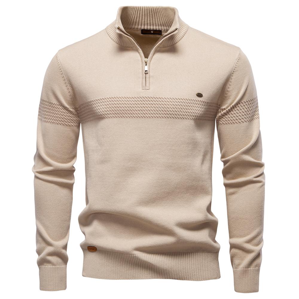 AIOPESON Thermischer Herrenpullover Strickpullover mit halbem Reißverschluss Dick Warm Gestreiftes Design Gestrickt Outdoor Freizeitpullover Herren EUR M 65-75kg beige von Joom DACH