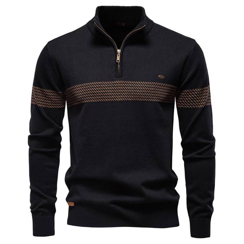 AIOPESON Thermischer Herrenpullover Strickpullover mit halbem Reißverschluss Dick Warm Gestreiftes Design Gestrickt Outdoor Freizeitpullover Herren EUR M 65-75kg schwarz von Joom DACH