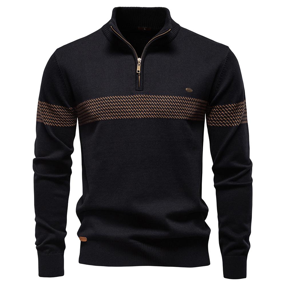 AIOPESON Thermischer Herrenpullover Strickpullover mit halbem Reißverschluss Dick Warm Gestreiftes Design Gestrickt Outdoor Freizeitpullover Herren von Joom DACH