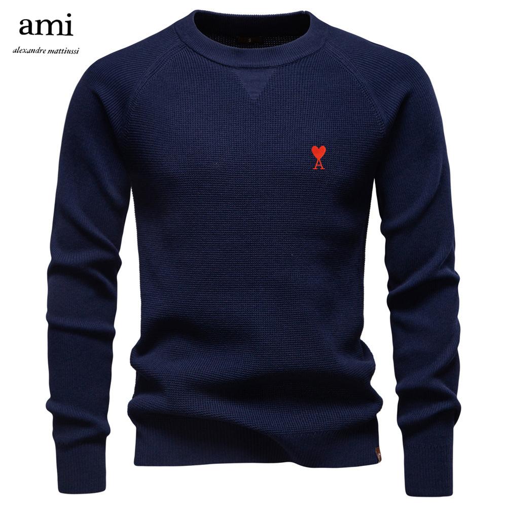 AMI 2025 Herbst und Winter Stickerei Neuer Rundhals Modischer Einfarbiger Pullover Herren Hochwertig Business Casual Gestrickt L von Joom DACH