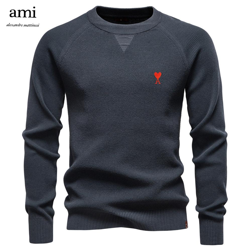 AMI 2025 Herbst und Winter Stickerei Neuer Rundhals Modischer Einfarbiger Pullover Herren Hochwertig Business Casual Gestrickt S von Joom DACH