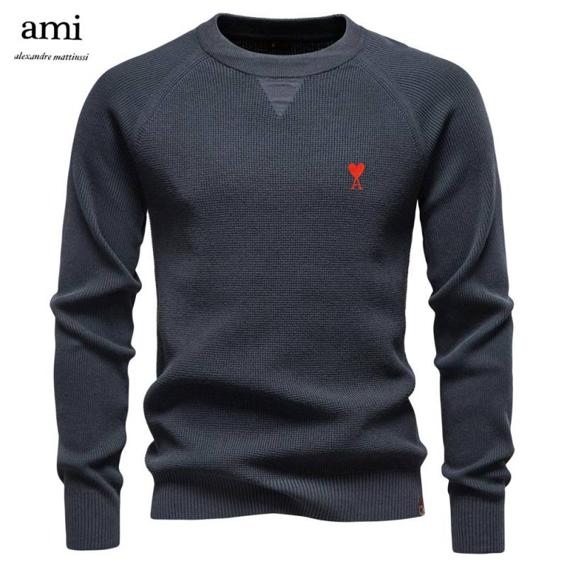 AMI 2025 Herbst und Winter Stickerei Neuer Rundhals Modischer Einfarbiger Pullover Herren Hochwertig Business Casual Gestrickt S von Joom DACH