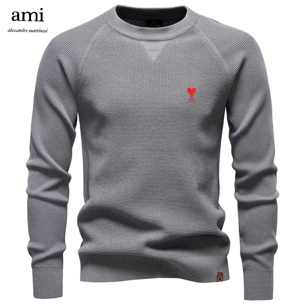 AMI 2025 Herbst und Winter Stickerei Neuer Rundhals Modischer Einfarbiger Pullover Herren Hochwertig Business Casual Gestrickt XXL von Joom DACH