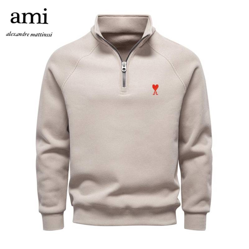 AMI 2025 Neuer Herbst/Winter Stickerei Halber Reißverschluss Hoodie Stehkragen Trendig Vielseitig Plüsch Herren Hoodie L von Joom DACH
