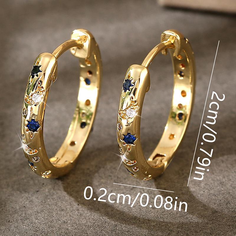 ANENJERY Große Creolen mit mehrfarbigem Zirkonia, Mond und Stern für Damen, einzigartiger Luxus, Temperament, Party-Ohrringe, Schmuck von Joom DACH