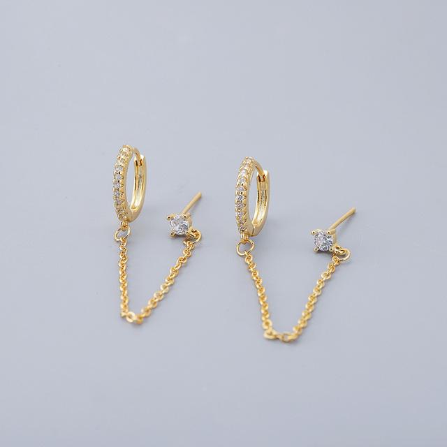 ANENJERY Micro Zirkon Kette Creolen Für Frauen Individualität Temperament Ohrstecker Schmuck gold von Joom DACH