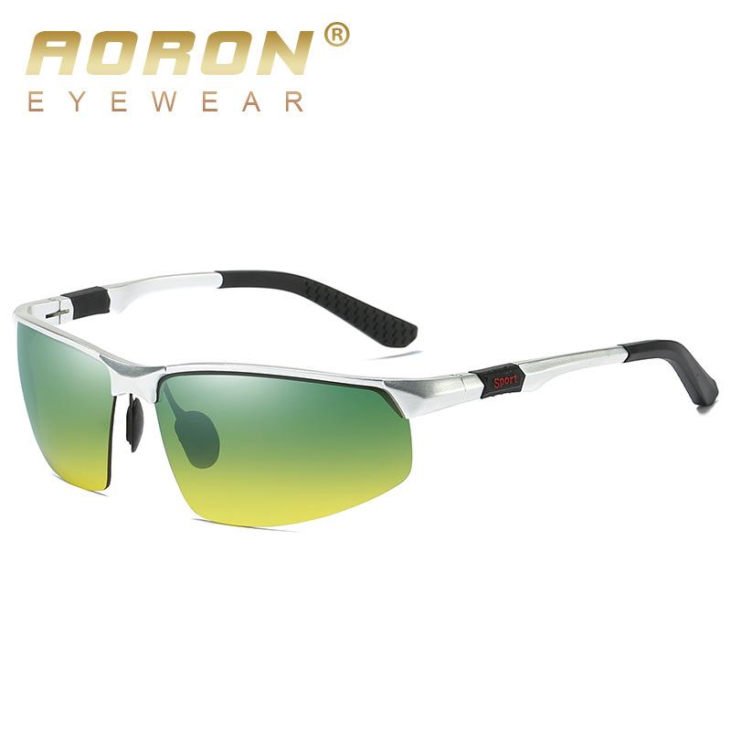 AORON Aluminium Magnesium Rahmen Tag Nacht Sonnenbrille Outdoor Anti Glare UV400 Sport Driving Angeln Brille für Männer Geschenke Without Case silber von Joom DACH