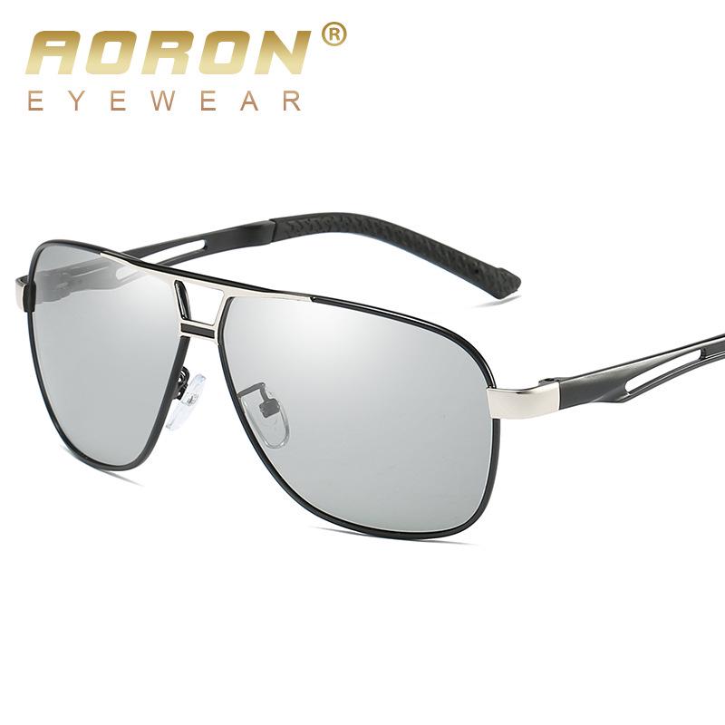 AORON Metallrahmen Photochrome Polarisierte Sonnenbrille Männer Verfärbung Brillen Anti Glare UV400 Gläser Fahren Schutzbrillen Glasses Bag schwarz/silber von Joom DACH