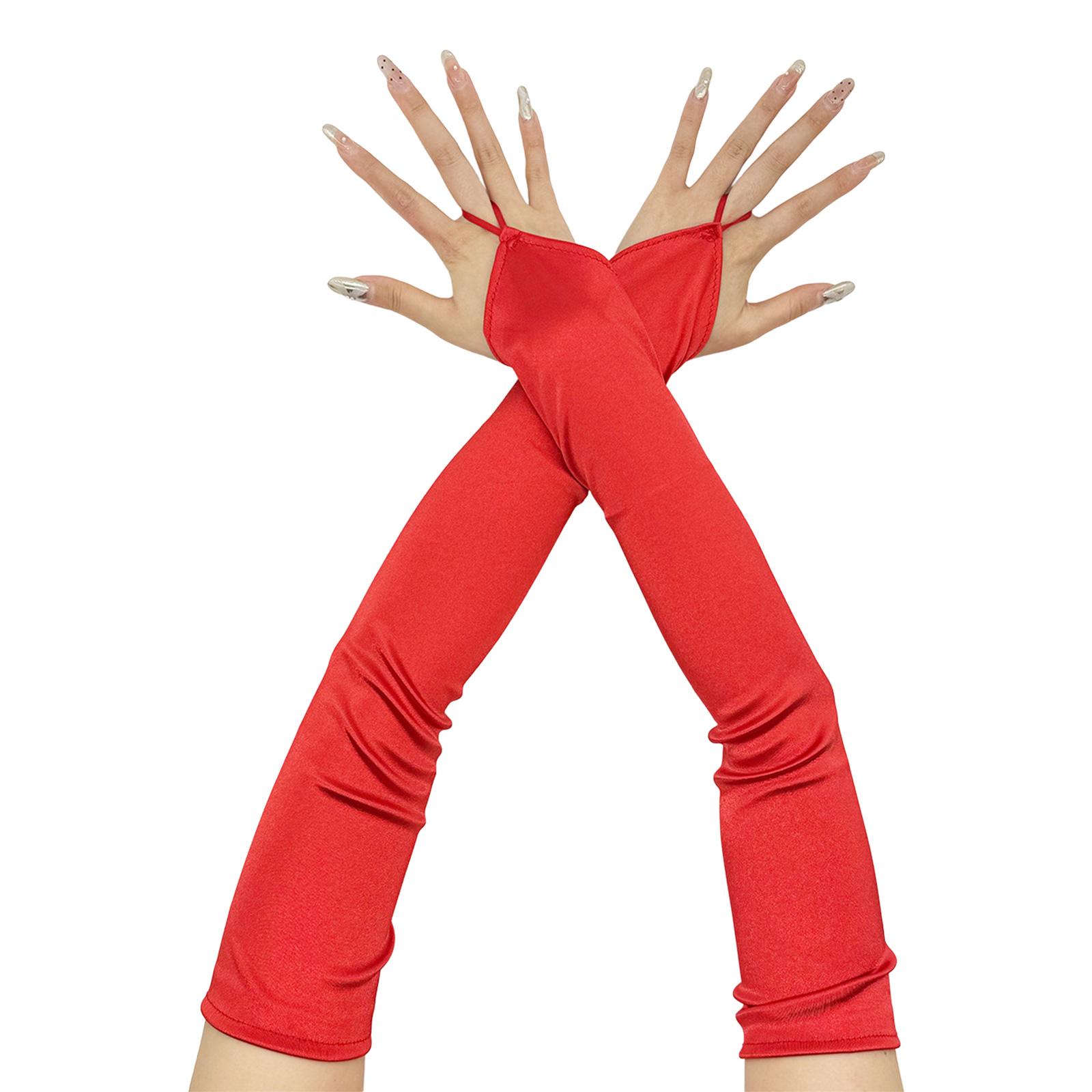 Abend Bankett Satin Handschuhe Prom Zubehör Lange Handschuhe für Oper Flapper Damen Thema Prom Kostüm rot von Joom DACH