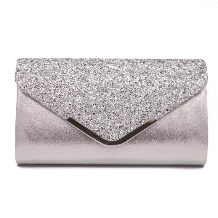 Abendhandtasche Damen Clutch Party Clutch Bag Damen Hochzeit Party Prom Handtasche Geldbörse mit Kette silber von Joom DACH