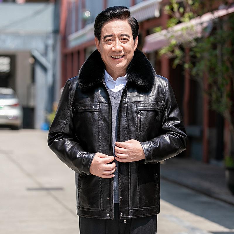 Abnehmbare Lederjacke für Herren mit Fleecefutter, verdickte neue Lederjacke in Übergröße, Winterjacke für mittleres und älteres Alter, Papa-Kleidung 7XL von Joom DACH