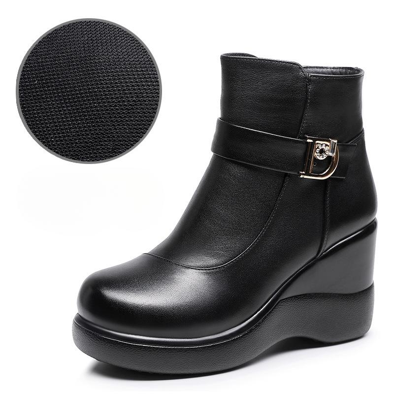 Absatz 8cm Kleine Größe 32-43 Echtleder Stiefel Plateau Wedges Schuhe Winter Damen Mittelhohe Absätze Dicke Sohle Schnee Stiefeletten 43 von Joom DACH