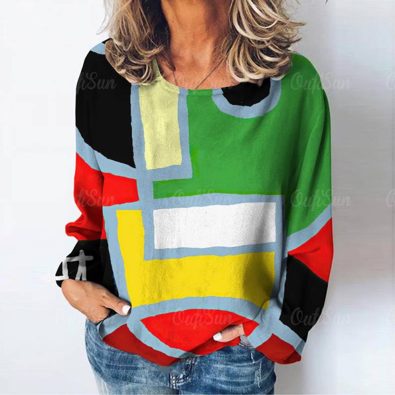 Abstrakte Kunst frauen T-Shirt Gesicht Muster Langarm Herbst O Hals Dame Kleidung Tops Übergroßen Harajuku Streetwear Weibliche Tees 2XL von Joom DACH