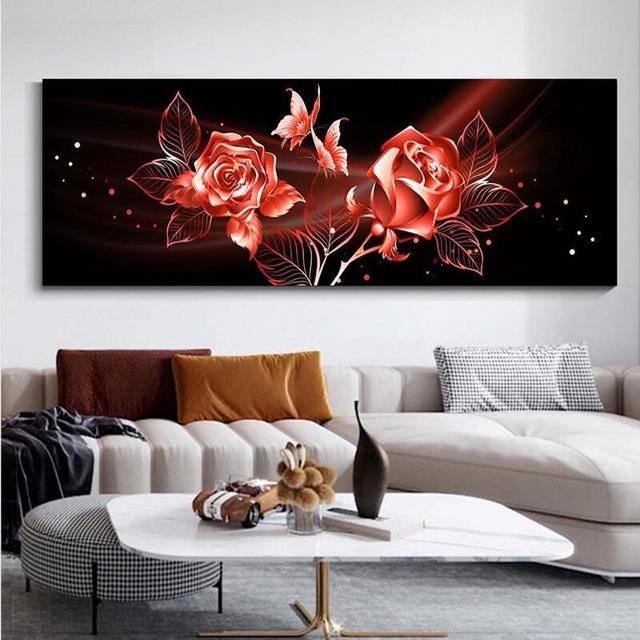 Abstrakte schwarze goldene Rose Blume Schmetterling Leinwand Malerei moderne Poster und Drucke für Wohnzimmer Home Wall Decor kein Rahmen 70*170cm von Joom DACH