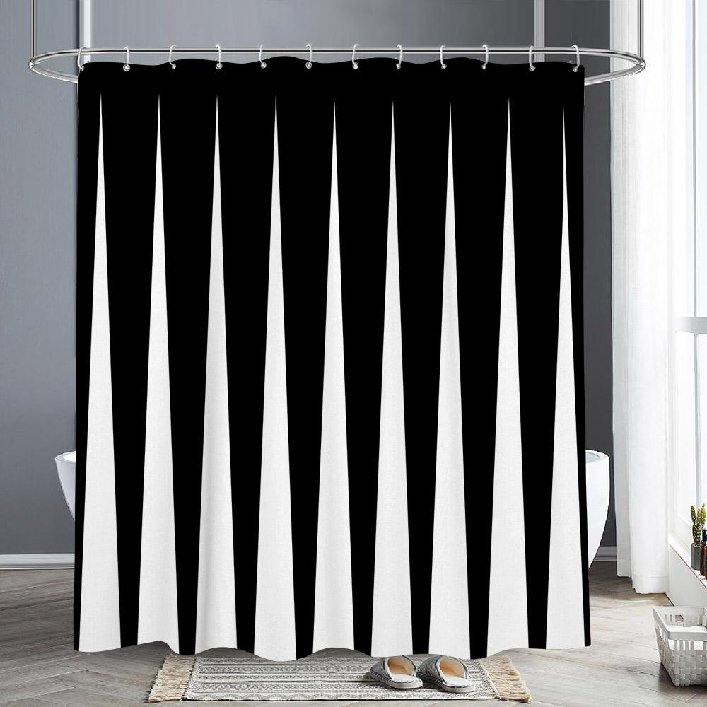 Abstrakter geometrischer Linien-Duschvorhang, Buchstabendruck, schwarz-weißer Duschvorhang, schlichter skandinavischer Badevorhang, Badezimmerdekor 180x210cm-70x83in von Joom DACH