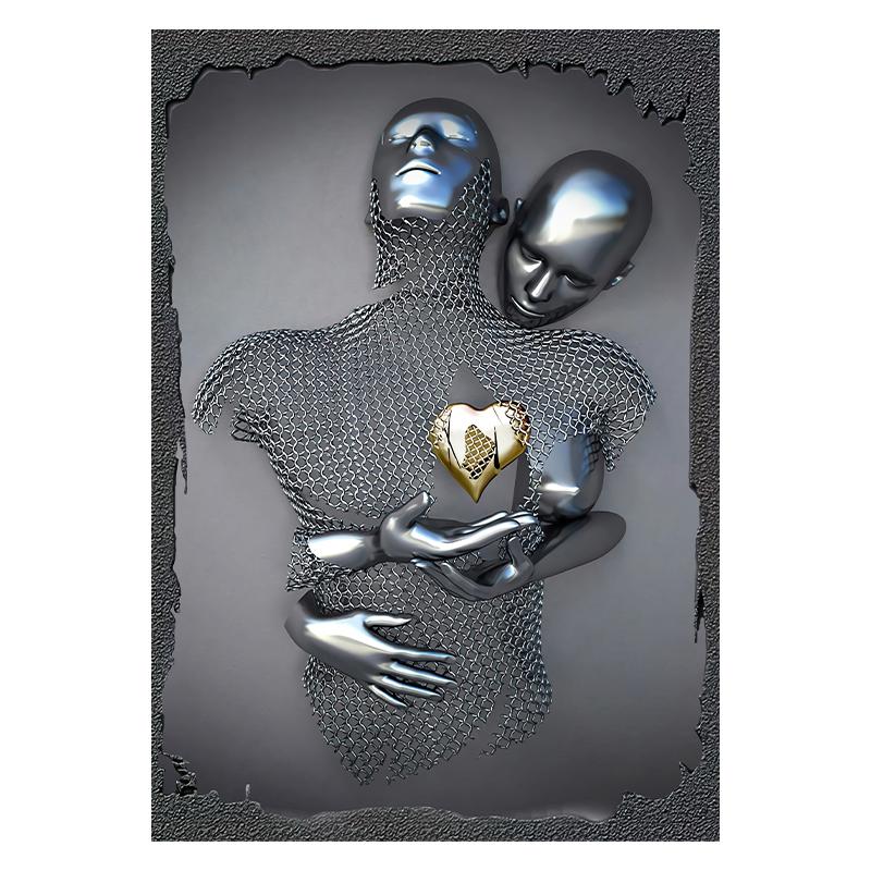 Abstraktes Paar-Skulptur-Leinwandgemälde, rotes Herz, Metallstatue, Poster, Liebhaber, Wandkunst, Bild für Wohnzimmer, Heimdekoration 30x40cm von Joom DACH